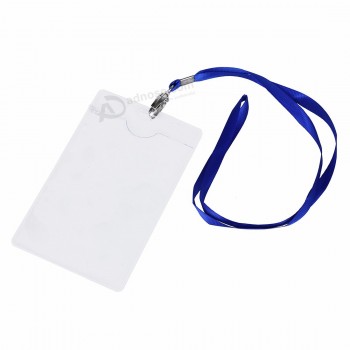 verticale doorzichtige plastic ID-badge kaarthouder met draagriem om de nek