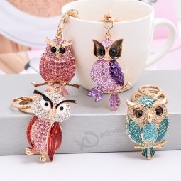 Custom Crystal Owl Keychain Full Rhinestone Key Ring Key Holders For Women