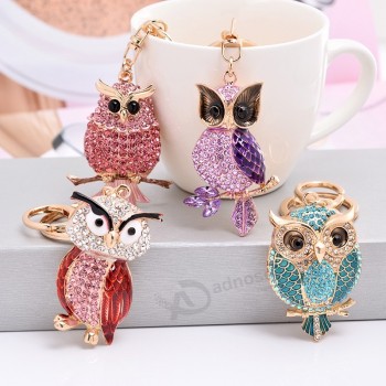Custom Crystal Owl Keychain Full Rhinestone Key Ring Key Holders For Women