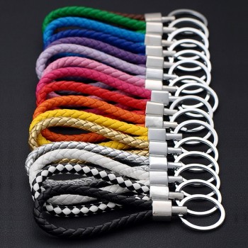 Porte-clés en cuir corde tissée Porte-clés en métal