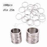 New 100 Pcs/Set Silvery Key Chains Stainless Alloy Circle DIY 25mm Keyrings Jewelry Keychain Key Ring