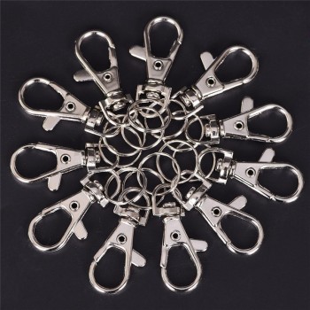 10pcs / lot Métal Pivotant Homard Fermoir Clips Crochets Clés Porte-clés Split Anneau Sac Bricolage Bijoux Classique Porte-clés Anneau Argent Wholeales