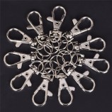 10 unids / lote metal giratorio broche de langosta clips ganchos clave llavero anillo dividido DIY bolsa joyería clásico llavero anillo plata totalales