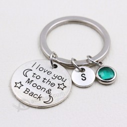 Ich liebe dich zum Mond und zurück / Birthstone Keychain / personalisierte A bis Z Buchstaben Schlüsselanhänger / Schwester Geschenk / Freundin Geschenk