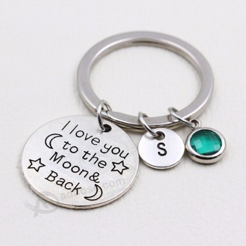 Je t’aime à la lune et retour/pierre de naissance porte-clés/personnalisé lettres de A à Z porte-clés/soeur cadeau/petite amie cadeau