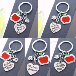 danke Lehrerliebesherz keychain Chic Schlüsselring des roten Apfels Erntedanklehrerschulparty-Geschenkandenken Schlüsselkettenringe