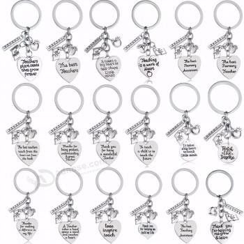 Amour Coeur Pomme Règle ABC Livre Breloques Porte-clés Enseignant Porte-clés Bijoux Journée de l’enseignant Cadeaux Pour Les Enseignants Porte-clés Anneaux Porte