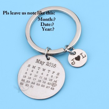 Porte-clés personnalisé journée spéciale Porte-clés Date personnalisé nom coeur keychn Porte-clés Porte-clés rond Calendrier gravé porte-clés