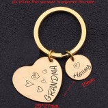 nombre personalizado corazón llavero joyería para abuela regalo de acero inoxidable de nieto o regalo de llavero de nieta