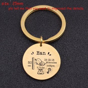 Rond Bébé Porte-clés Nom Personnalisé Date De Naissance Poids Temps Hauteur Pour Nouveau-né Commémorer Exclusif Porte-clés Charme Cadeau