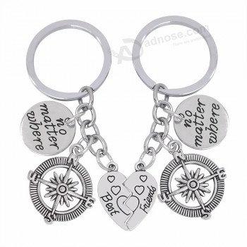 2pcs/set Best Friends Porte-clés Vintage Peu importe Où Boussole Pendentif Porte-clés BFF Longue Distance Amitié Porte-clés Chaveiro