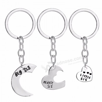 3pcs/set Big Sis Middle Sis Little Sis Porte-clés Amour Coeur Soeur Porte-clés Famille Meilleurs Amis Bijoux Cadeaux de Noël Chaveiro