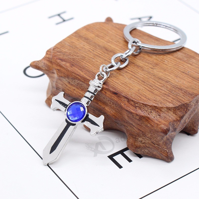 Hot-Anime-Fairy-Tail-Keychain-Simple-Silver-Blue-Crystal-Cross-Sword-Key-Chain-Ring-For-Women (3)