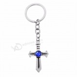 Hot Anime Fairy Tail Keychain Simple Silver Blue Crystal Cross Sword Key Chain Ring For Women Men Birthday Gift Dropshipping