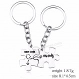 2019 popular 2pcs / set puzzle Llaveros Llaveros Her One Su único llavero encanto pareja joyas Para amantes regalo de San Valentín