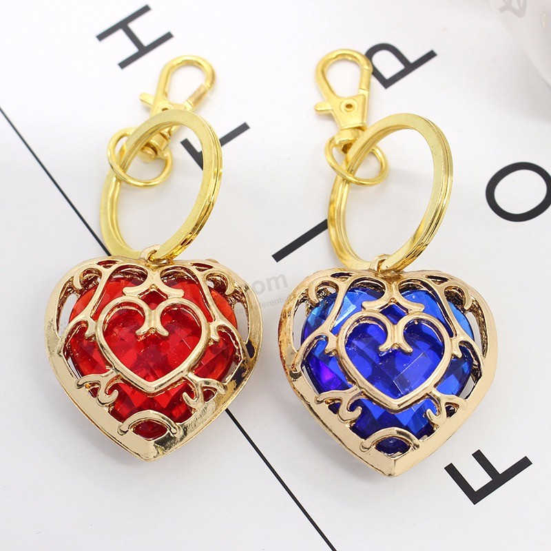 The-Legend-Of-Zelda-Key-Chain-Hollow-Alloy-Gold-Frame-Red-Blue-Acrylic-Love-Heart-Keychain (1)