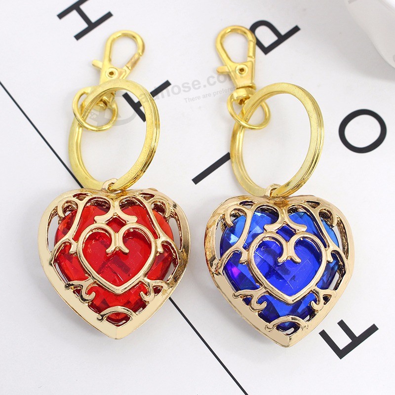 The-Legend-Of-Zelda-Key-Chain-Hollow-Alloy-Gold-Frame-Red-Blue-Acrylic-Love-Heart-Keychain (2)