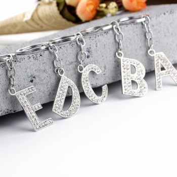 Cristal Strass Alphabet Porte-clés A à Z 26 style Argent Initiale Lettre Porte-clés Porte-clés Femmes Sac Charme Pendentif Porte-clés