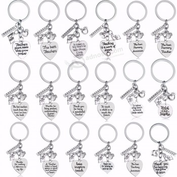 Amour Coeur Pomme Règle ABC Livre Breloques Porte-clés Enseignant Porte-clés Bijoux Journée de l’enseignant Cadeaux Pour Les Enseignants Porte-clés Anneaux Porte