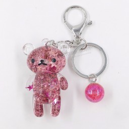 Urso em pó líquido líquido anel chave fantasia chaveiro glitter areia movediça estrela chaveiro chave do carro pingente presente de aniversário criativo