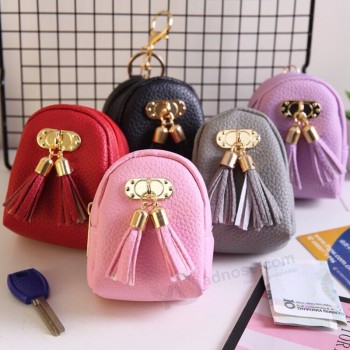 Female Fashion Tassel Zipper Mini Coin Purses Key Rings Women PU Change Purse Key Chains Girls Money Bag Small Keychain