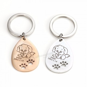 2020 foto personalizzate personalizzate incidono portachiavi Dog Tag portachiavi in ​​acciaio inossidabile con gocce d'acqua Portachiavi per regali