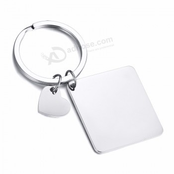 2019 Logo personnalisé Photo en forme de coeur Accessoire Porte-clés rectangulaire en acier inoxydable Porte-clés pour cadeau de famille