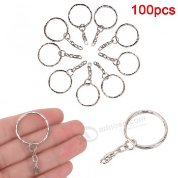 100 pcs DIY 25mm polido cor prata chaveiro chaveiro anel de divisão com cadeia curta Chave anéis Chaveiros acessórios mulheres Homens