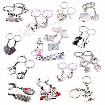 1 Pair Couple Heart-shaped Keychain Keyring Keyfob Ring Valentine's Day Romantic Gift