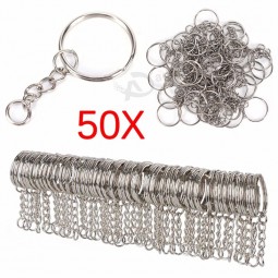 Color plateado pulido 25mm llavero llavero anillo dividido con cadena corta Llaveros mujeres Hombres DIY llaveros accesorios 50pcs