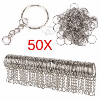 Poli Couleur Argent 25mm Porte-clés Porte-clés Anneau fendu avec Porte-clés Chaîne Courte Femmes Hommes DIY Porte-clés Accessoires 50pcs