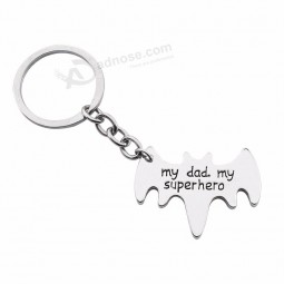 2019 New Fashion Carved My Dad My Superhero Charm Pendant Keychain Simple Silver Bat Key Chain Ring Father's Day Christmas Gifts