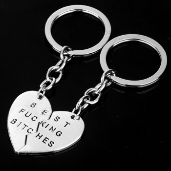 1Pair Best Friend Charm Broken Keyring Heart Pendant Key Chain Silver Color Gifts For Girls  Best Bitches Keychain