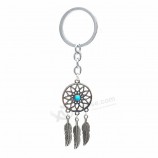 1Pcs Dream Catcher Plume Glands Ton Porte-clés Couleur Argent Porte-clés Porte-clés Cadeau Pour Femmes En Gros