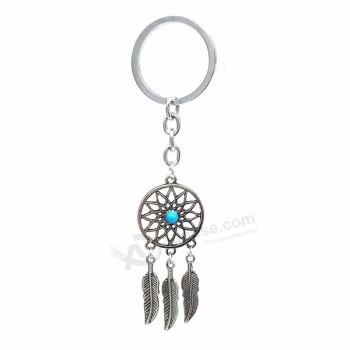 1Pcs Dream Catcher Plume Glands Ton Porte-clés Couleur Argent Porte-clés Porte-clés Cadeau Pour Femmes En Gros