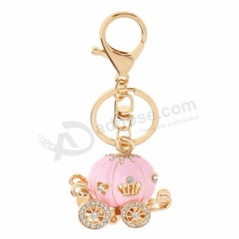 1Pcs Pink White Colors Lovely Pumpkin Carriage Crystal Pendant Charm Purse Handbag Car Keyring Keychain Party Birthday Gift