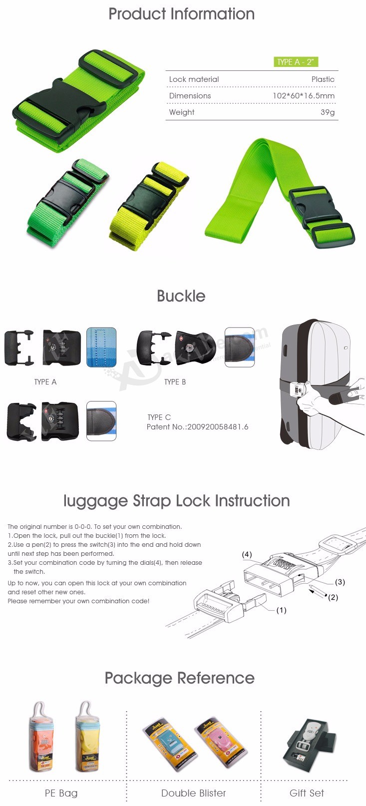 Wholesale customised Fashion luggage Belt strap for Travel