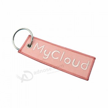 Double Logo Design Woven Custom Embroidery Fabric Personalized Keychain