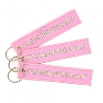 3pieces/lot sell Embroidery keychain Duplex Metal wire for Air hostess KISS ME BEFORE FLIGHT Aviation keychain luggage tag
