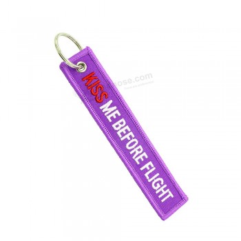 Purple kiss me before flight car keychains women captain key chain men luggage accessories flight attendant hanging gifts
