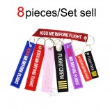 8pieces/Set sell KISS ME BEFORE FLIGHT KeyChain Aviation gift Key tag FLIGHT CREW Key Chains Embroidery Woven Streamer label