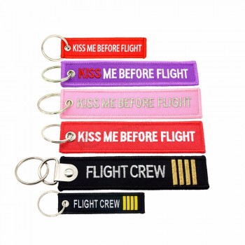 1piece Aviation gift KeyChain KISS ME BEFORE FLIGHT Key tag Duplex for motorcycle cars Key Chains Woven or Embroidery label