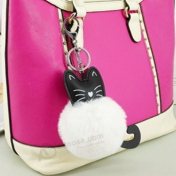 White Black Puff Ball KeyChains Cute Cat KeyChains Kid Womens Personalised KeyChains for Bag