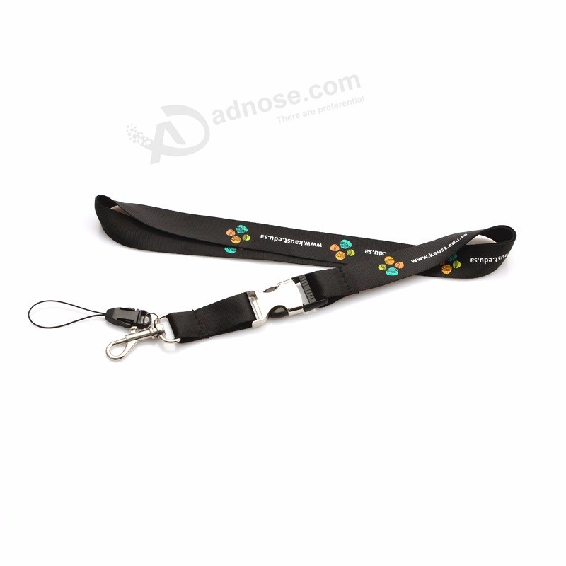 Cheap Polyester Plain Lanyard with Metal Hook and Breakaway Buckle