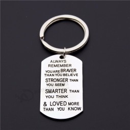 Silver Tag Pendant Keychain Always Remember You Are Braver Than You Believe Stronger Than You Seem Smarter Key Ring