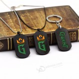 Porte-clés en métal Pendentif Perles Chaîne en cuir Colliers ras de cou Dog Tag