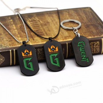 Porte-clés en métal Pendentif Perles Chaîne en cuir Colliers ras de cou Dog Tag