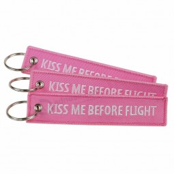 Fashion Hiphop Rock Tags Keychain Keyring Red Pink Rectangle Polyester Embroidery Message Multicolor
