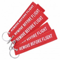 Remove Before Flight Fashion Tags Keychain Keyring Rectangle Polyester Embroidery Message