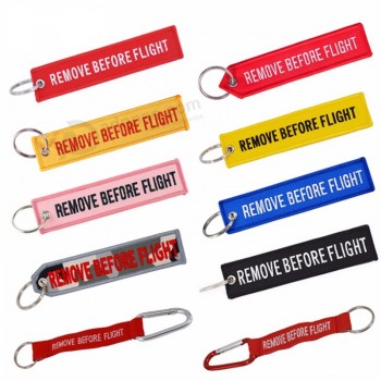 Remove Before Flight Key Chain Chaveiro Red Embroidery Keychain Ring for Aviation Gifts OEM Key Ring Jewelry Luggage Tag Key Fob